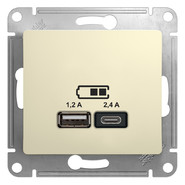 USB розетка A+С, 5В/2,4А, 2х5В/1,2 А, механизм - бежевый, Schneider Glossa