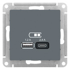 Розетка USB A+С, 5В/2,4А, 2х5В/1,2А, механизм - грифель, Schneider Atlas Design