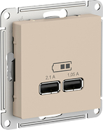 Розетка USB двойная, 5В, 2,1 А — песочный, Schneider Atlas Design