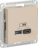 Розетка USB A+С, 5В/2,4А, 2х5В/1,2А — песочный, Schneider Atlas Design