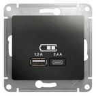 USB розетка A+С, 5В/2,4А, 2х5В/1,2 А, механизм - антрацит, Schneider Glossa