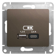 USB розетка A+С, 5В/2,4А, 2х5В/1,2 А, механизм - шоколад, Schneider Glossa