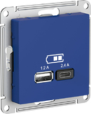 Розетка USB, A+С, 5В/2,4А, 2х5В/1,2А — аквамарин, Schneider Atlas Design