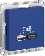 Розетка USB, A+С, 5В/2,4А, 2х5В/1,2А — аквамарин, Schneider Atlas Design