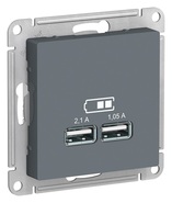 Розетка USB, 5В, 1 порт x 2,1 А, 2 порта х 1,05 А, механизм - грифель, Schneider Atlas Design