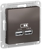 Розетка USB, 5В, 1 порт x 2,1 А, 2 порта х 1,05 А, механизм - мокко, Schneider Atlas Design