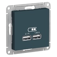 Розетка USB, 5В, 1 порт x 2,1 А, 2 порта х 1,05 А, механизм - изумруд, Schneider Atlas Design