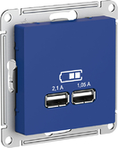 Розетка USB двойная, 5В, 2,1 А — аквамарин, Schneider Atlas Design