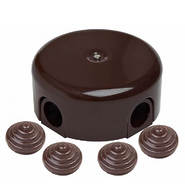 Распределительная коробка 78 мм, пластик — коричневый, Bironi (4 кабельных ввода в комплекте)