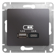 USB розетка A+С, 5В/2,4А, 2х5В/1,2 А, механизм - графит, Schneider Glossa
