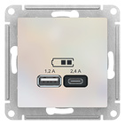USB розетка A+С, 5В/2,4А, 2х5В/1,2А, механизм - жемчуг, Schneider Atlas Design