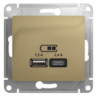 USB розетка A+С, 5В/2,4А, 2х5В/1,2 А, механизм - титан, Schneider Glossa