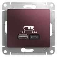 USB розетка A+С, 5В/2,4А, 2х5В/1,2 А, механизм - баклажановый, Schneider Glossa