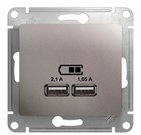 Розетка USB A+A, 5В/2,1 А, 2х5В/1,05 А, механизм - платина, Schneider Glossa