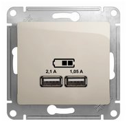 Розетка USB A+A, 5В/2,1 А, 2х5В/1,05 А, механизм - молочный, Schneider Glossa