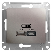USB розетка A+С, 5В/2,4А, 2х5В/1,2 А, механизм - платина, Schneider Glossa