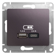 USB розетка A+С, 5В/2,4А, 2х5В/1,2 А, механизм - сиреневый туман, Schneider Glossa